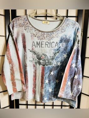 Women's Cactus America All Over Print Embellished Shirt Patriotic Size XLarge